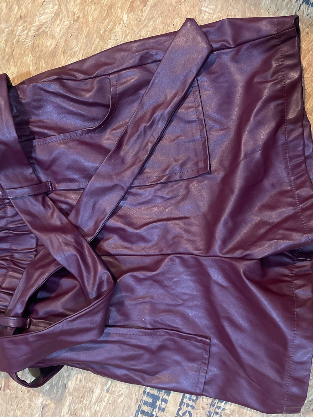 Kids Faux Leather Paperbag Shorts in Burgundy with Tie Waist